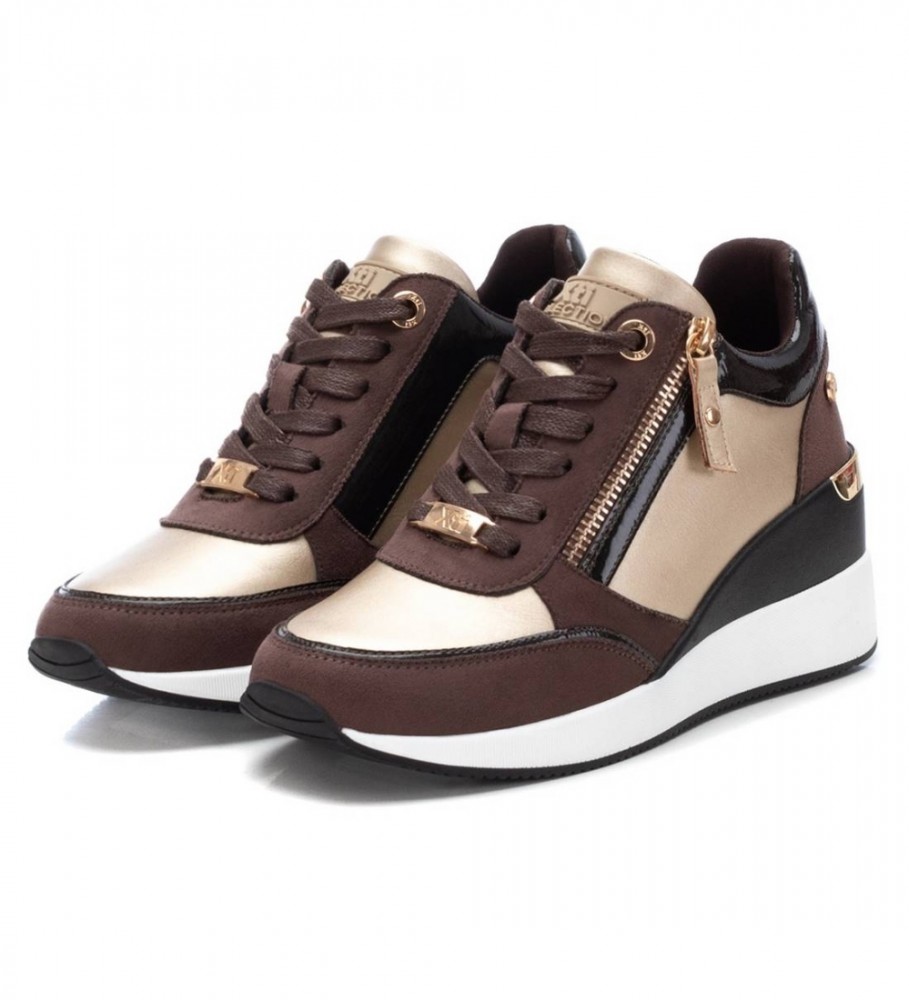 Tênis Xti 141990 Dourado - Salto Anabela de 6cm -