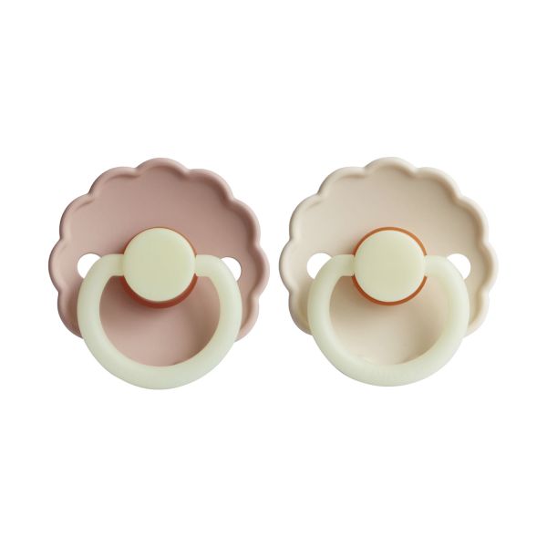 FRIGG Daisy Glow In The Dark Fopspeen Cream / Blush 0-6 Mnd 2 Stuks