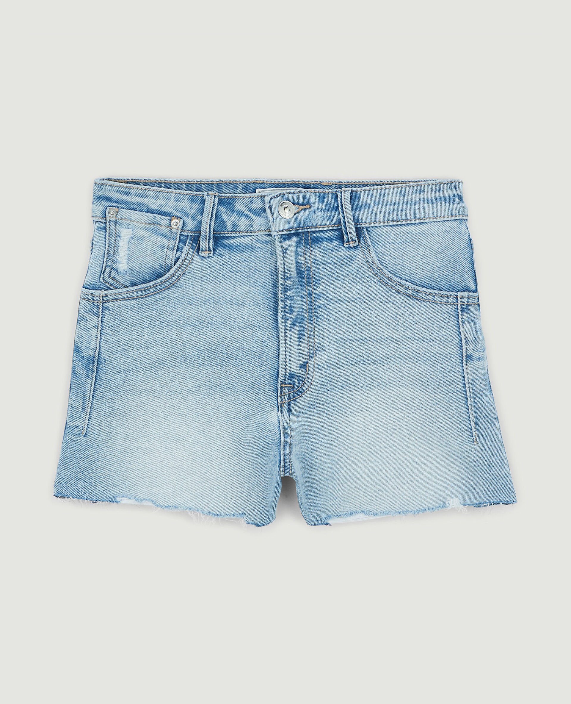 Short en jean destroy taille haute - Bleu clair