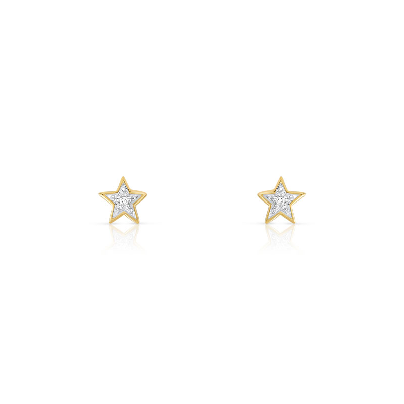 Boucles d'oreilles or 375 2 tons étoiles diamants