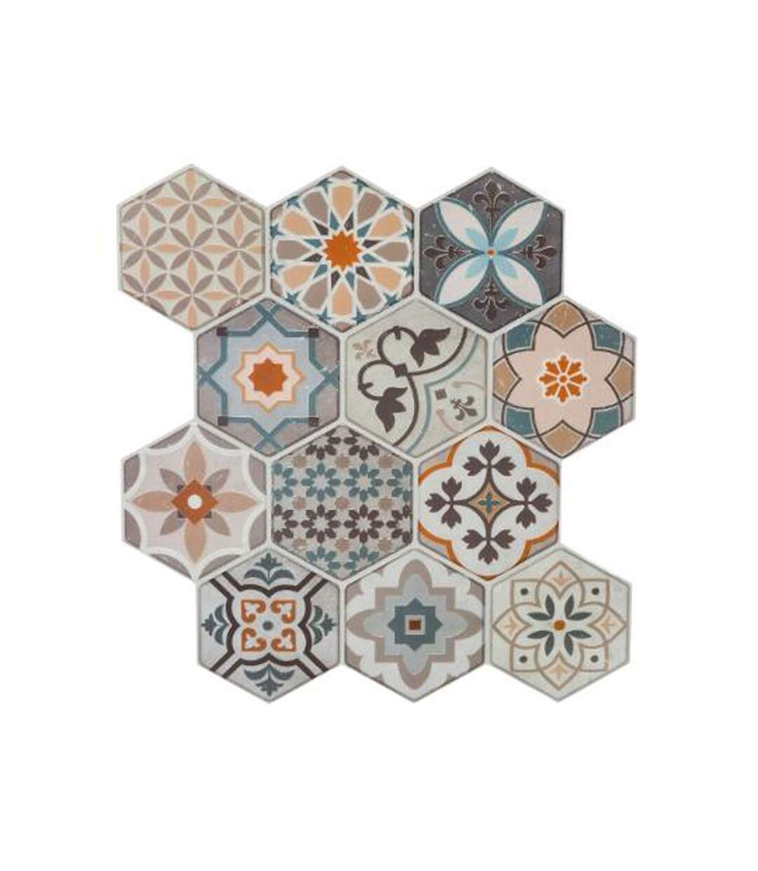 Lot de 2 Stickers Carrelage à Motifs Hexa 24x24cm Orange