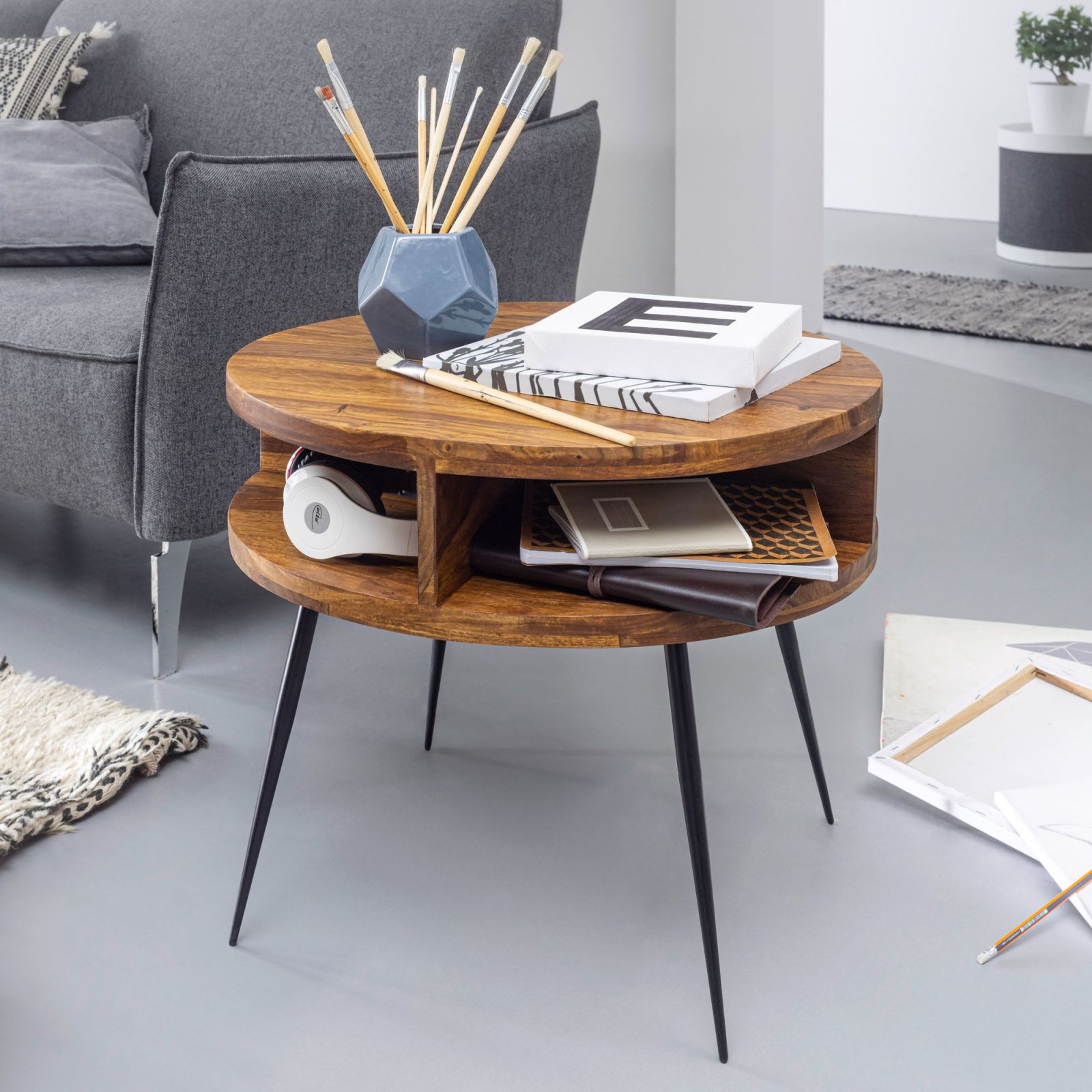 Couchtisch - Sheesham massiv - schwarz - 60 cm