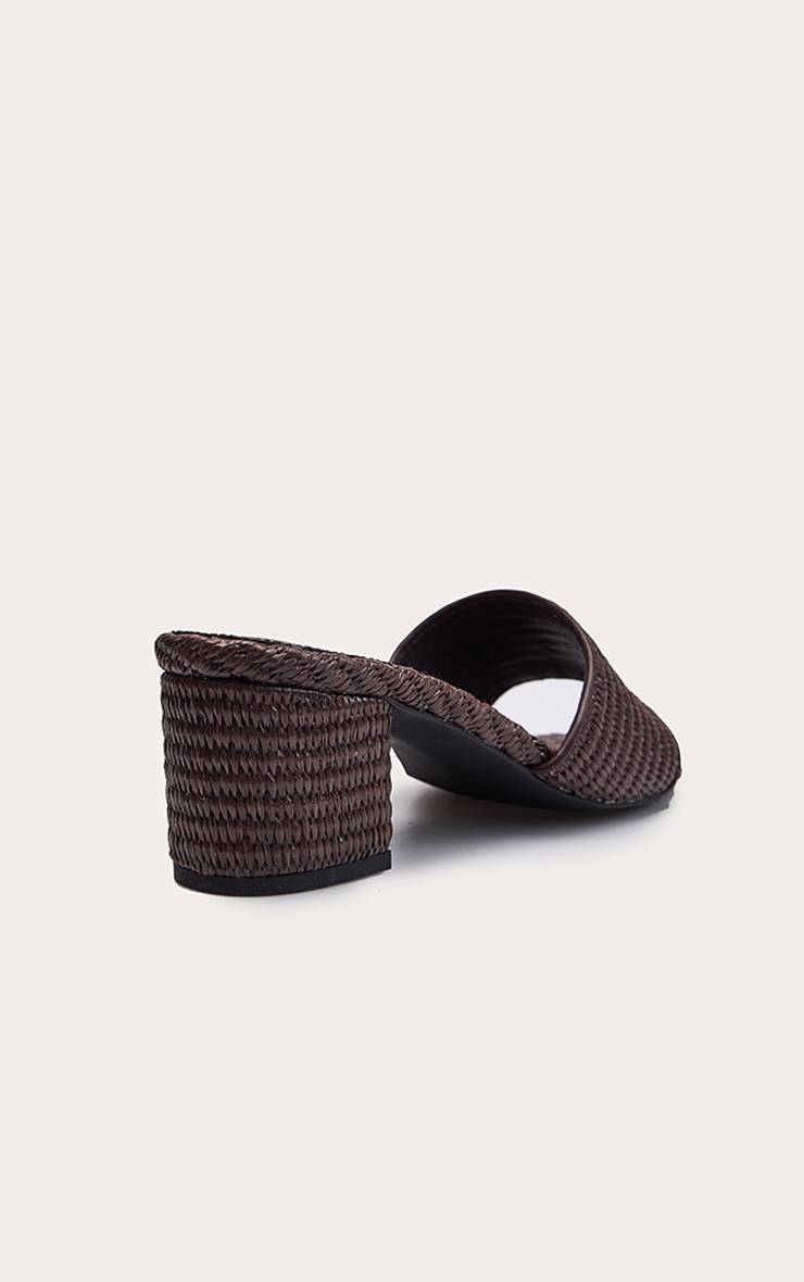 Chocolat Mules À Talon Bloc En Raphia Coupe Large