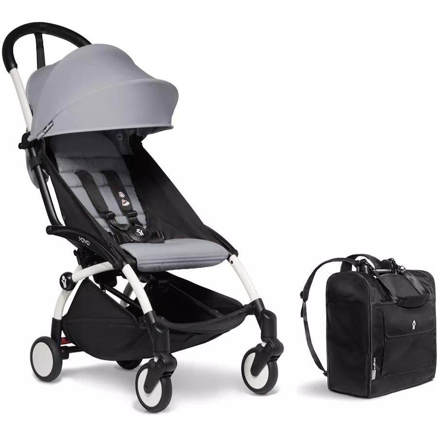 BABYZEN Kinderwagen YOYO2 6+ White mit Textilset Stone und Backpack YOYO Black