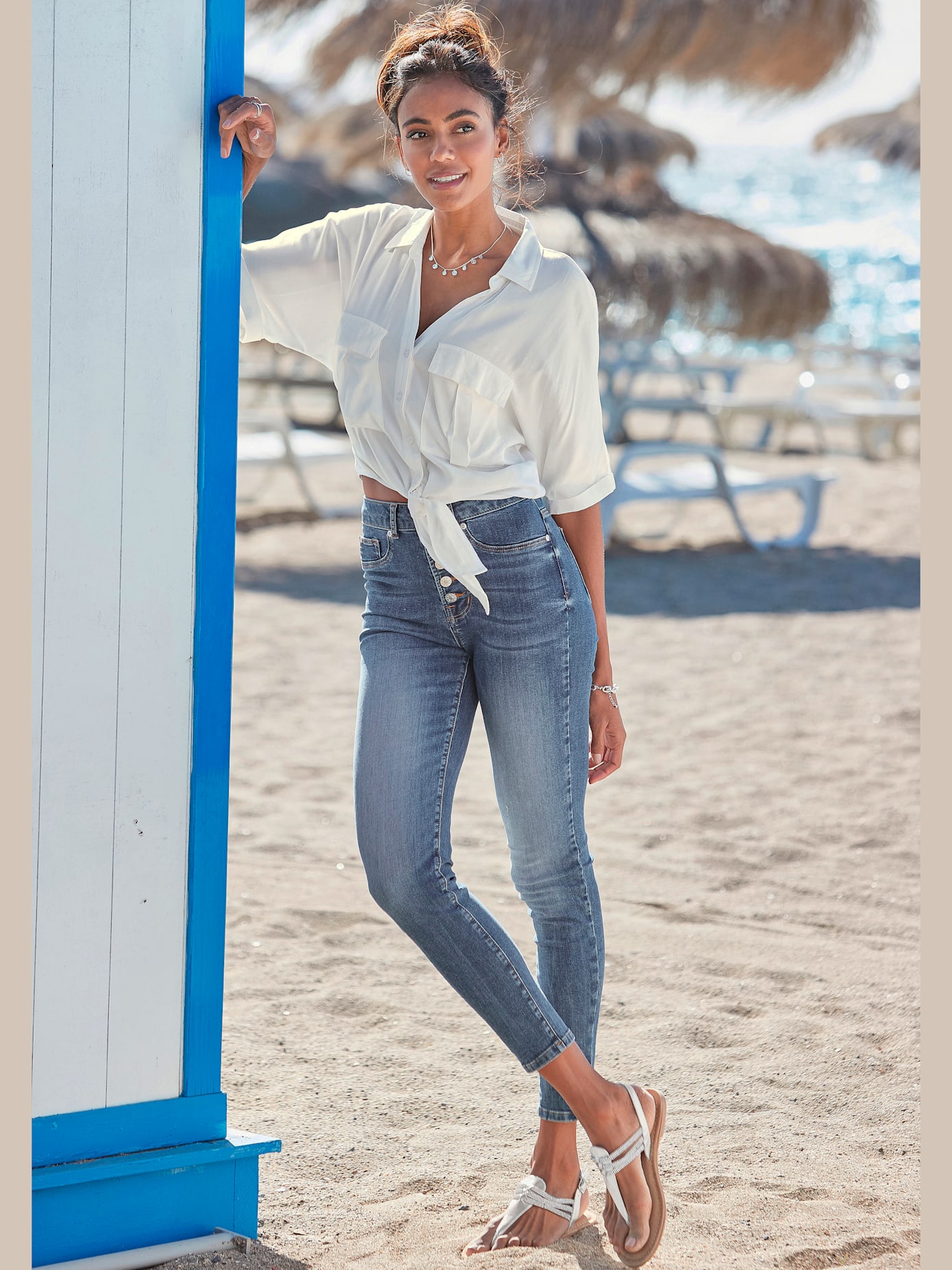 Jean taille haute jegging taille haute avec boutons