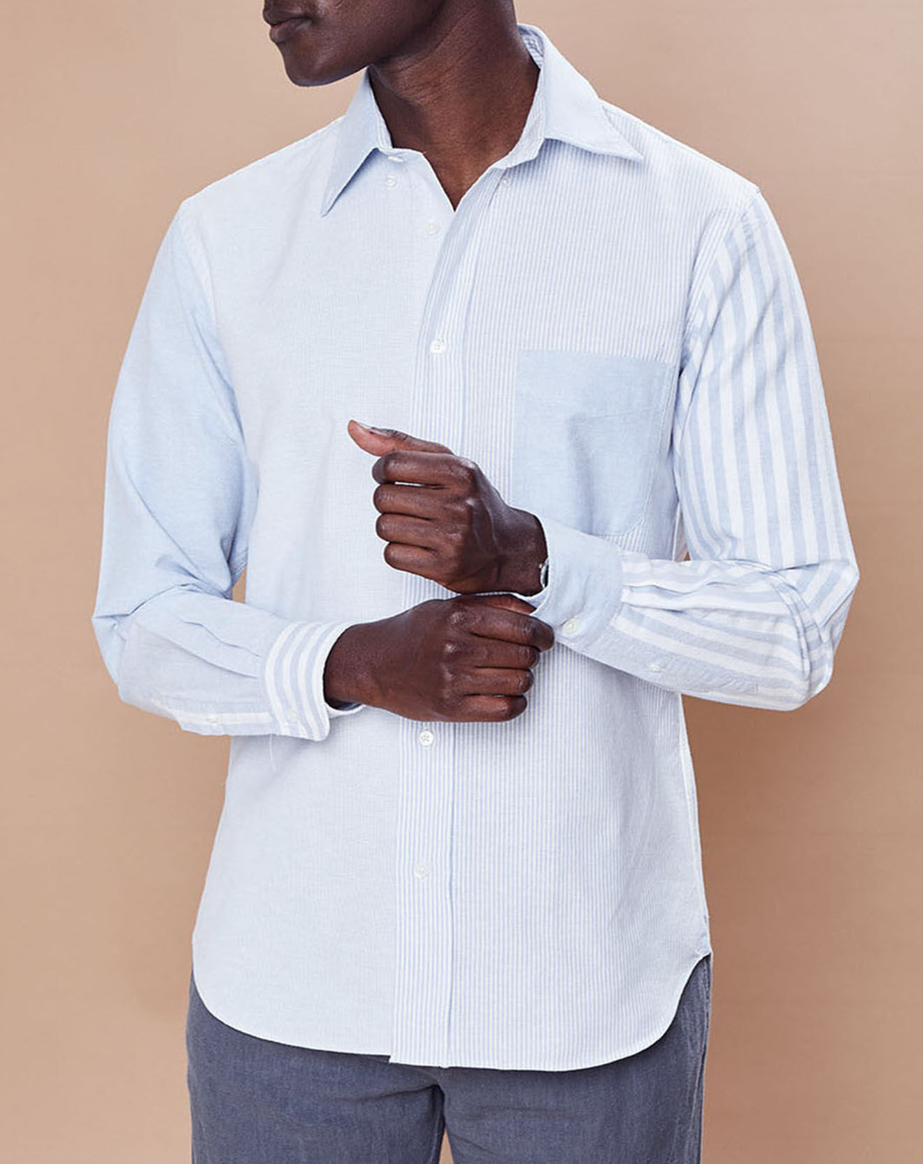Hartford Chemise Regular Fit Pitt patchwork à rayures bleue