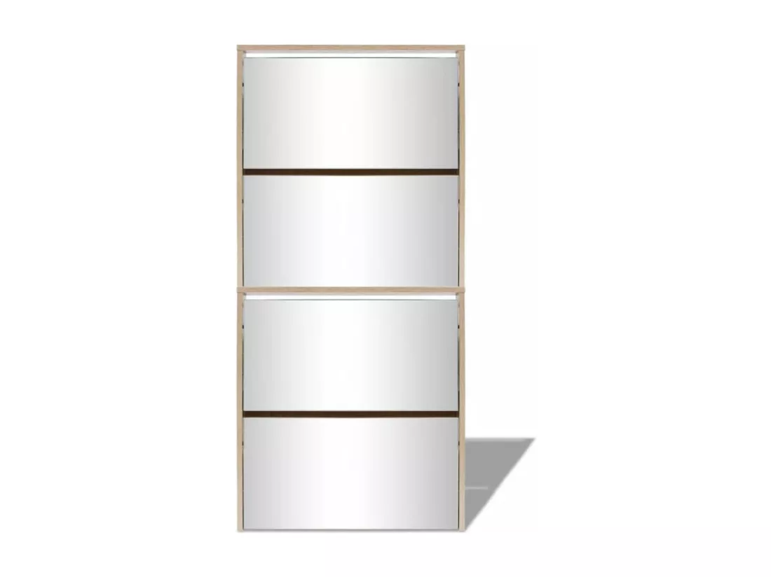 Meuble à chaussures 4 étagères avec miroir 63x17x134 Chêne