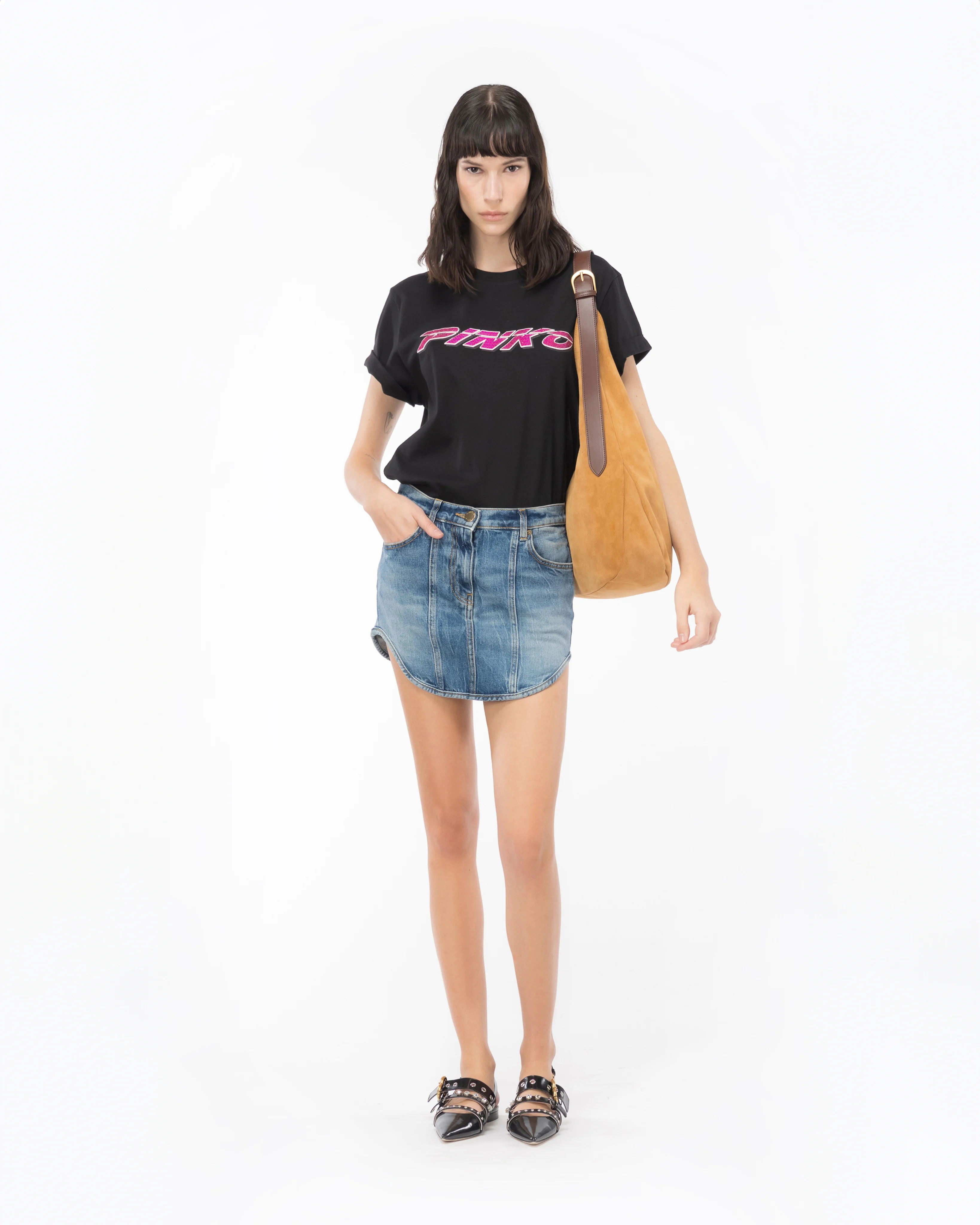 T-shirt avec imprimé pinko à strass | Multicolore