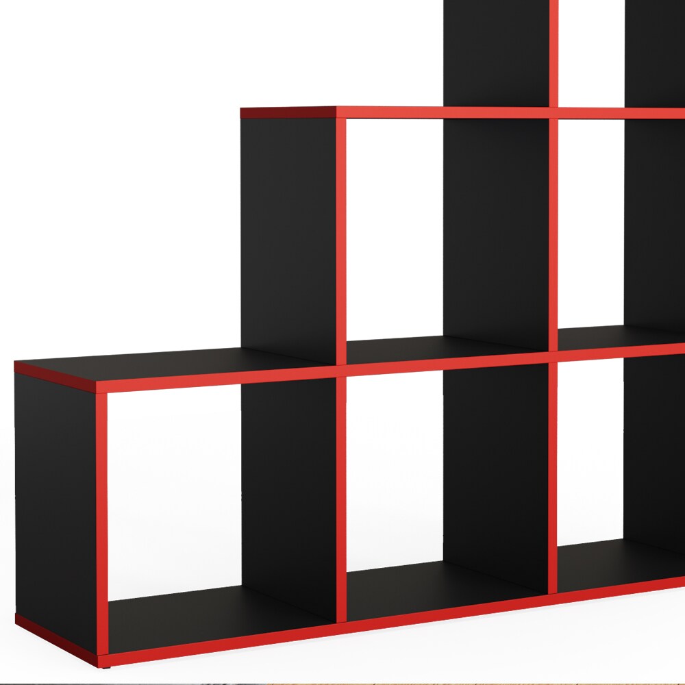 Vicco Treppenregal Raumteiler Stufenregal 6 Fächer Schwarz/Rot Bücherregal
