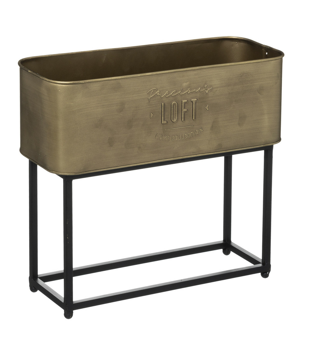 Set de 2 jardinières sur pieds en métal doré brossé et noir