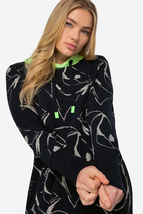 Sweatkleid, Kapuze, Langarm, allover Print