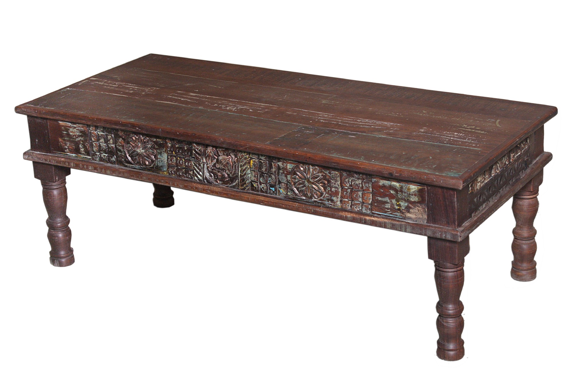 Couchtisch mit individuellen Schnitzereien, B 130 cm, T 60 cm, H 47 cm von fischer's lagerhaus