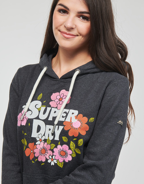 Superdry - VINTAGE FLORAL SCRIPTED HOOD - Noir