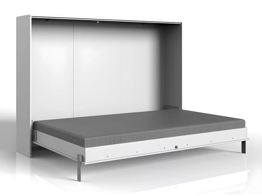 Lit escamotable horizontal coloris blanc - L. 212 x H. 154 x P. 43-167 cm