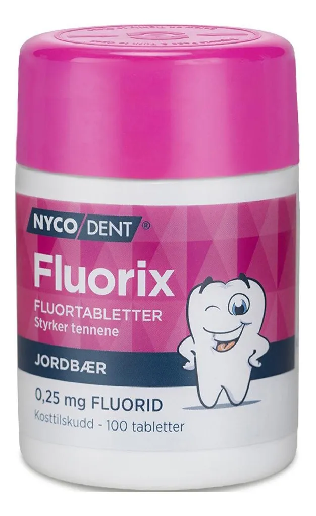 Nycodent Fluorix 0,25 mg Jordbær - 100 tabl.