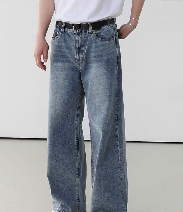 MRCYC - High Waist Washed Wide Leg Jeans