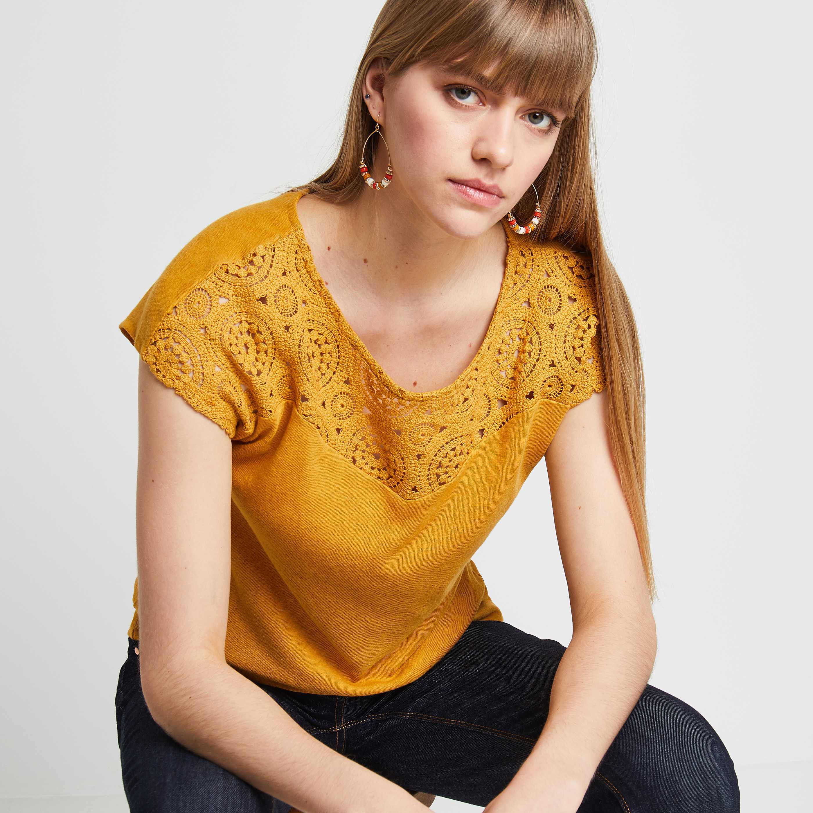 Tshirt crochet femme - CURRY
