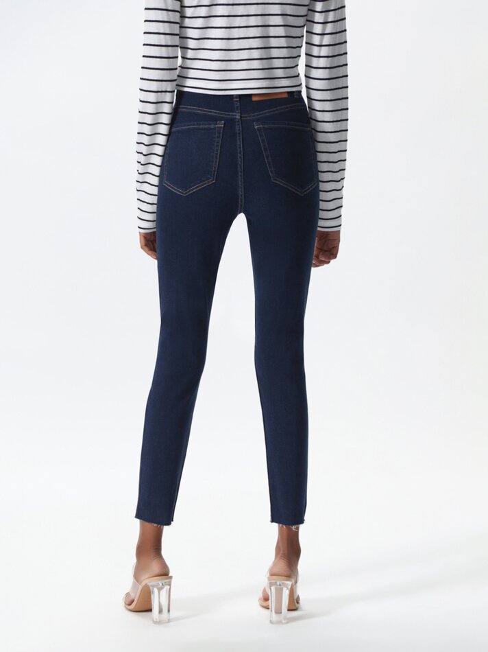 Calça jeans skinny de cintura alta - Azul-marinho