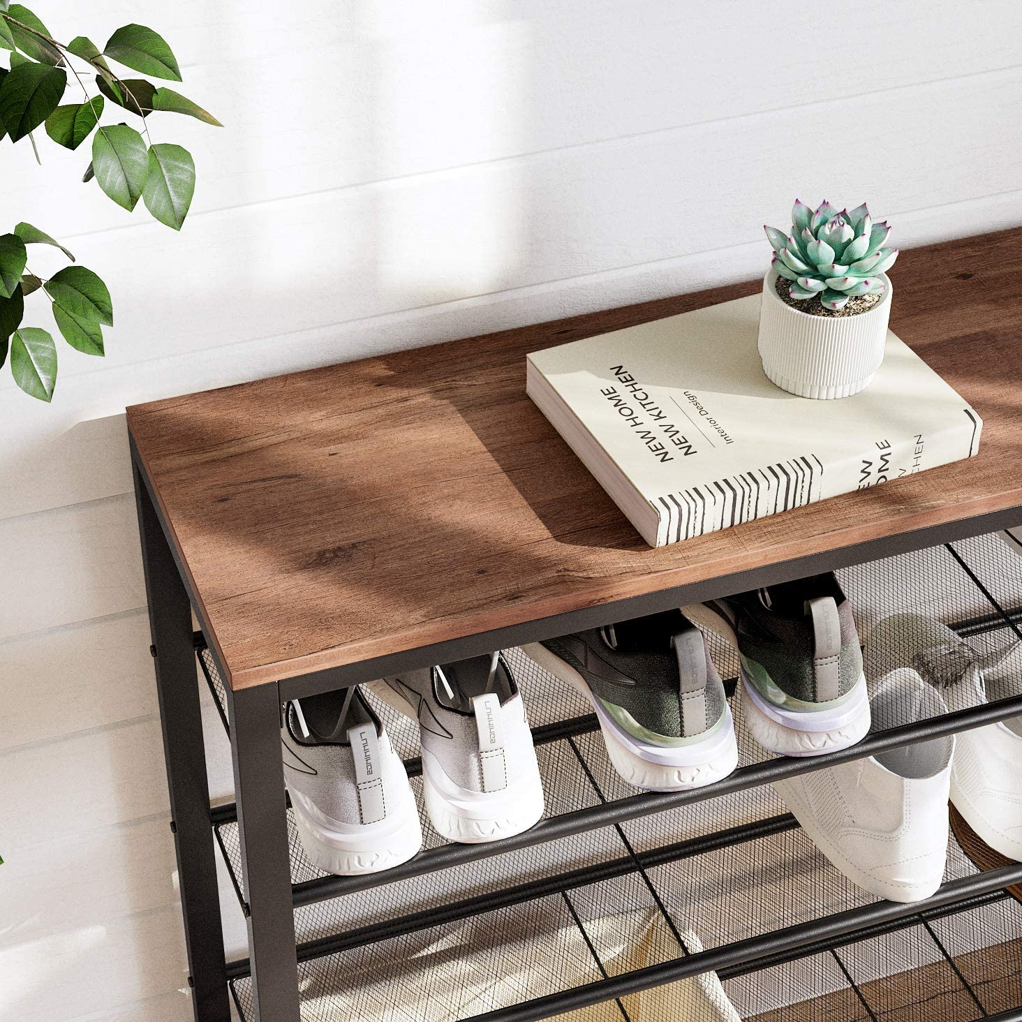 Schoenenrek met 4 rasterniveau's Vintage bruin