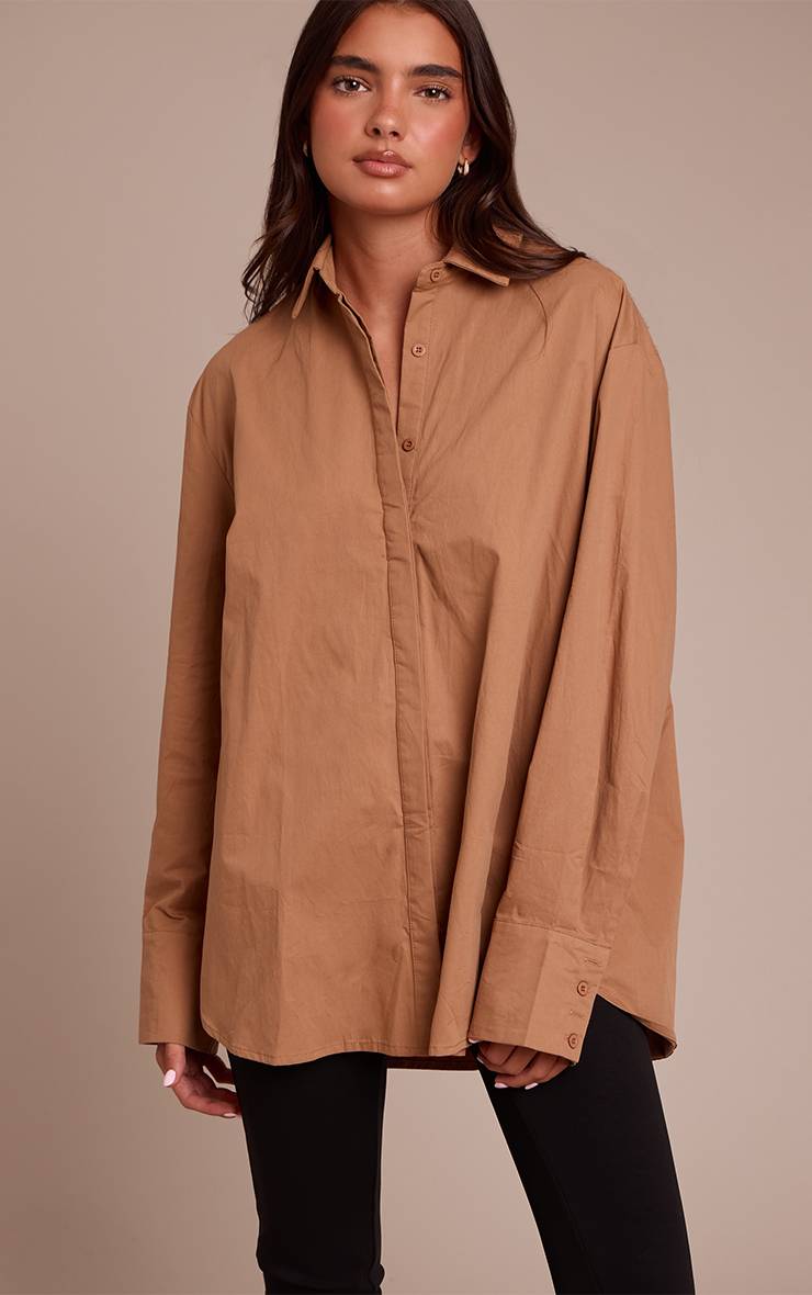 Marron Chemise En Coton À Poignets Surdimensionnés