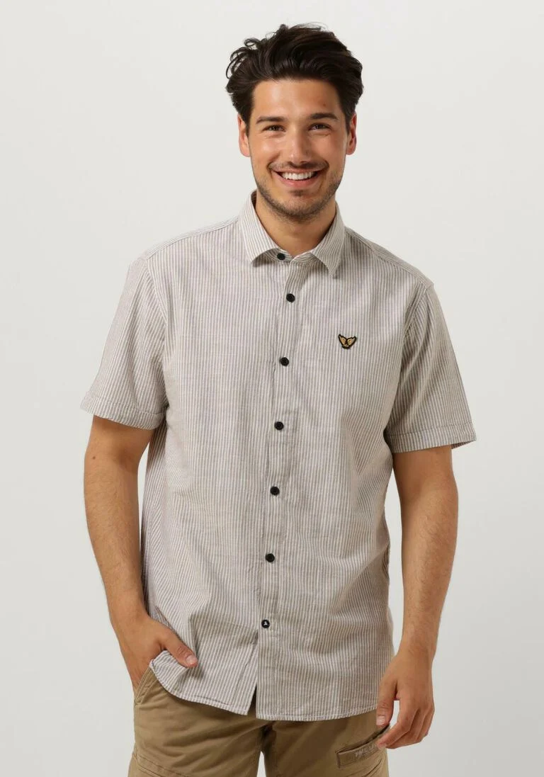 PME LEGEND beige pme legend casual overhemd short sleeve shirt yarn dyed stripe