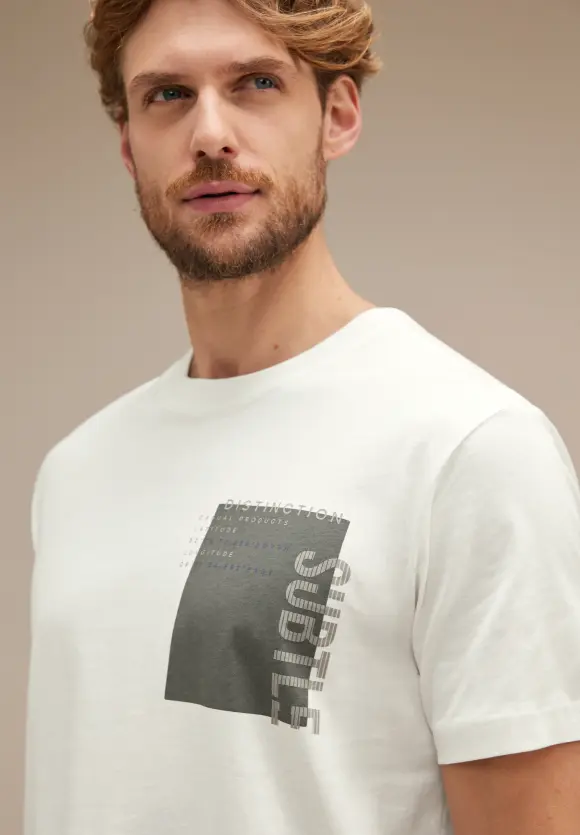 T-Shirt mit Brustprint - wool white