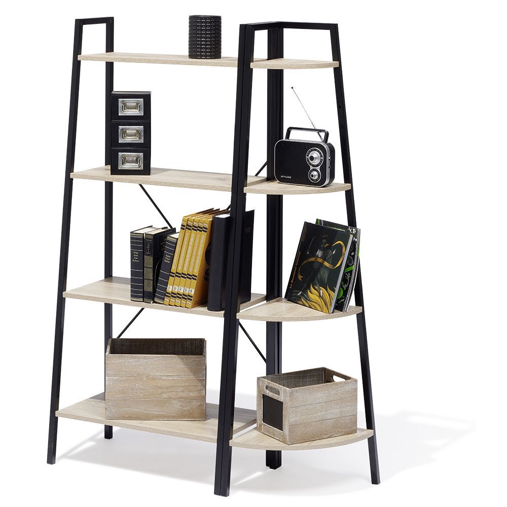 Étagère d'angle New York 4 niveaux métal et bois - 35x35xH135cm