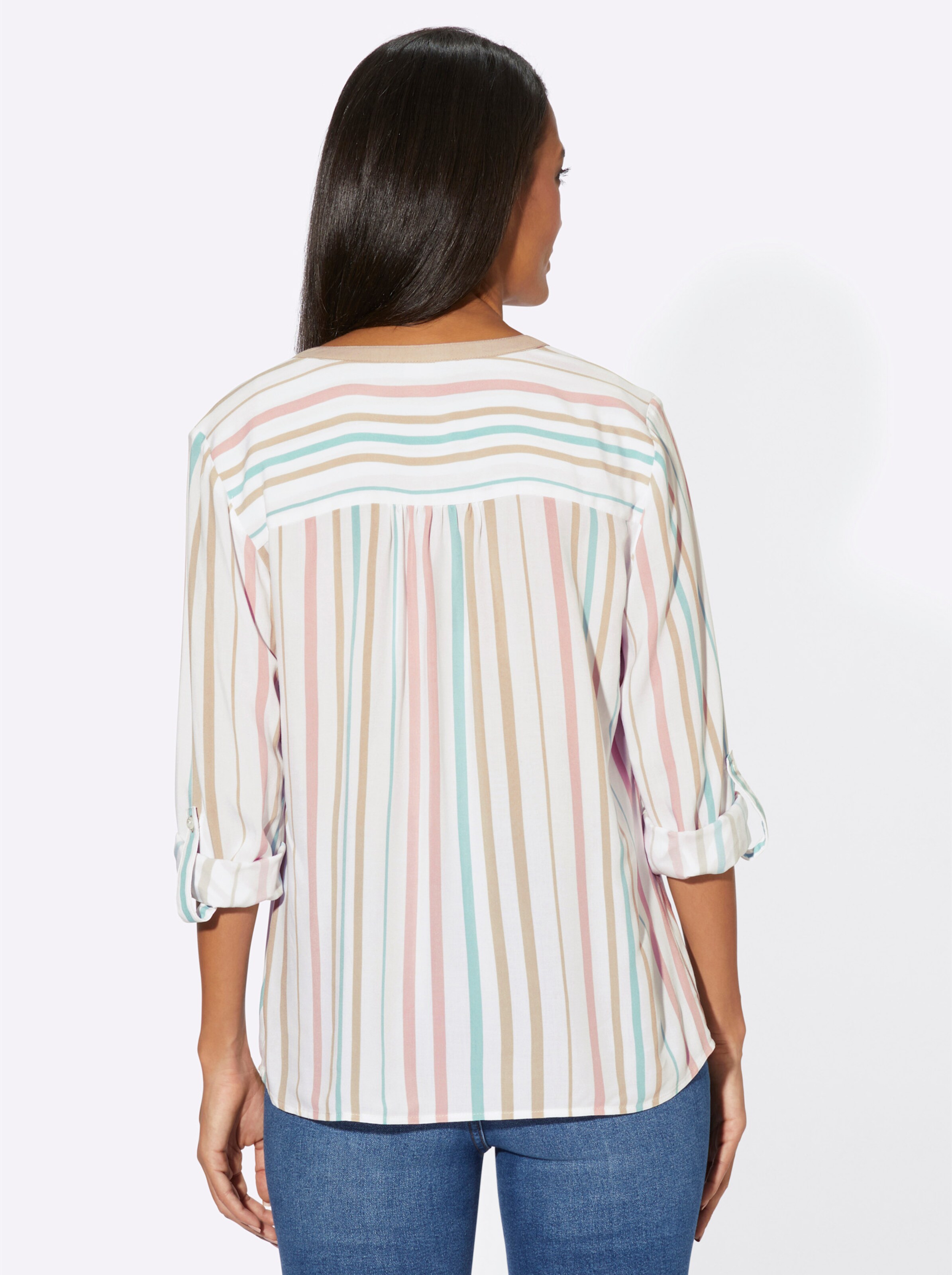 Schlupfbluse in ecru-beige-gestreift