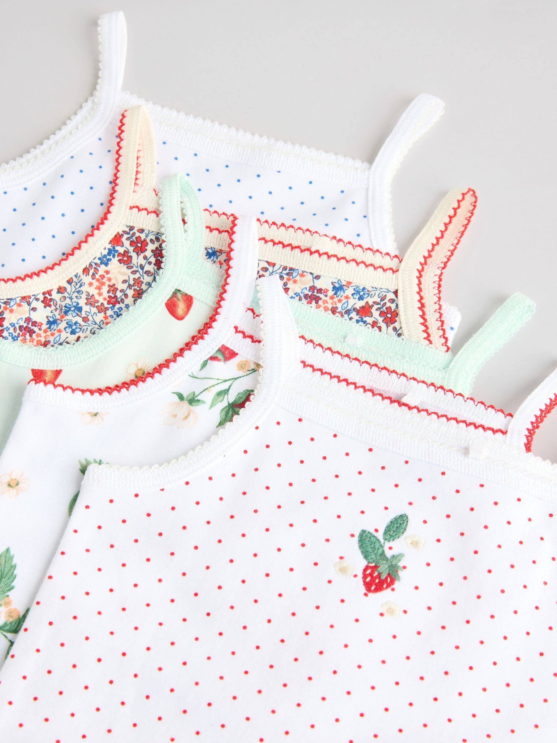 Wit met aardbeien - Set van 5 katoenen hemdrompertjes voor baby's
