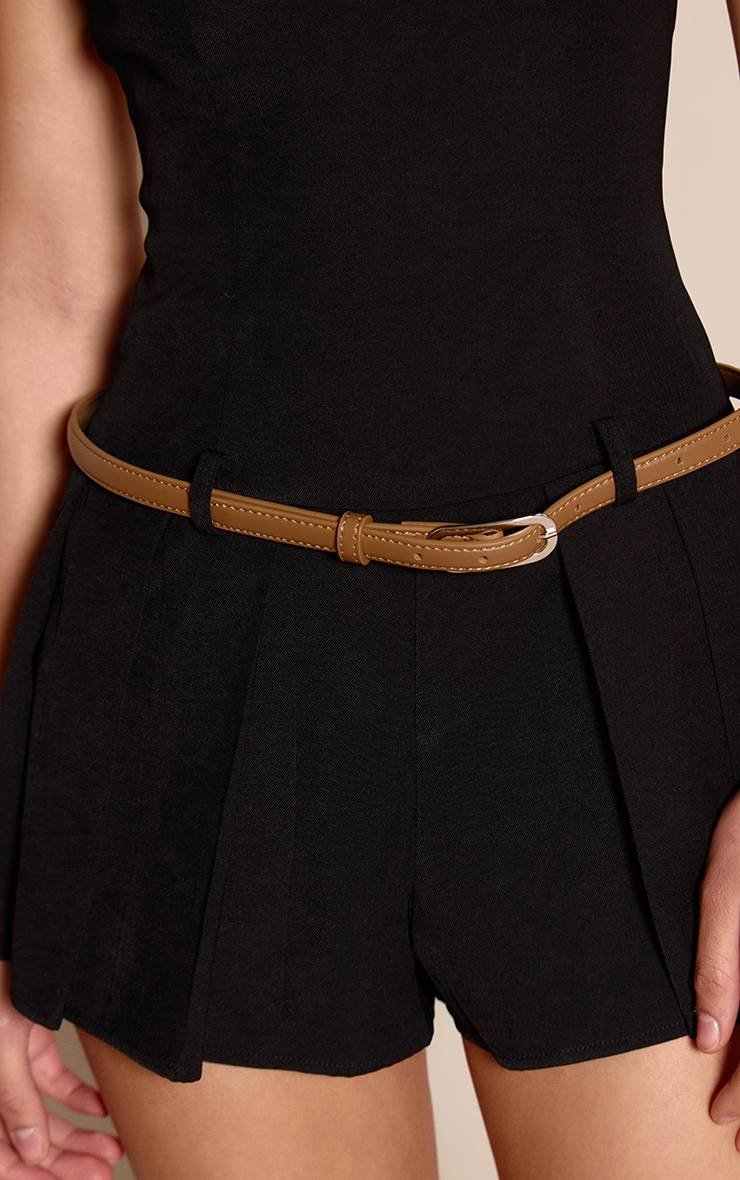 Noir Combinaison-short Plissée Avec Ceinture En Tissu Tissé