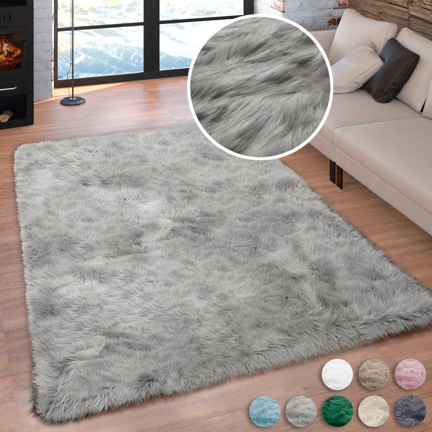 my home Hochflor-Teppich »Valeria, Fellteppich, kuschelig, flauschig« rechteckig 60 mm Höhe Kunstfell, weiche Teppiche, Wohnzimmer, Schlafzimmer, Esszimmer
