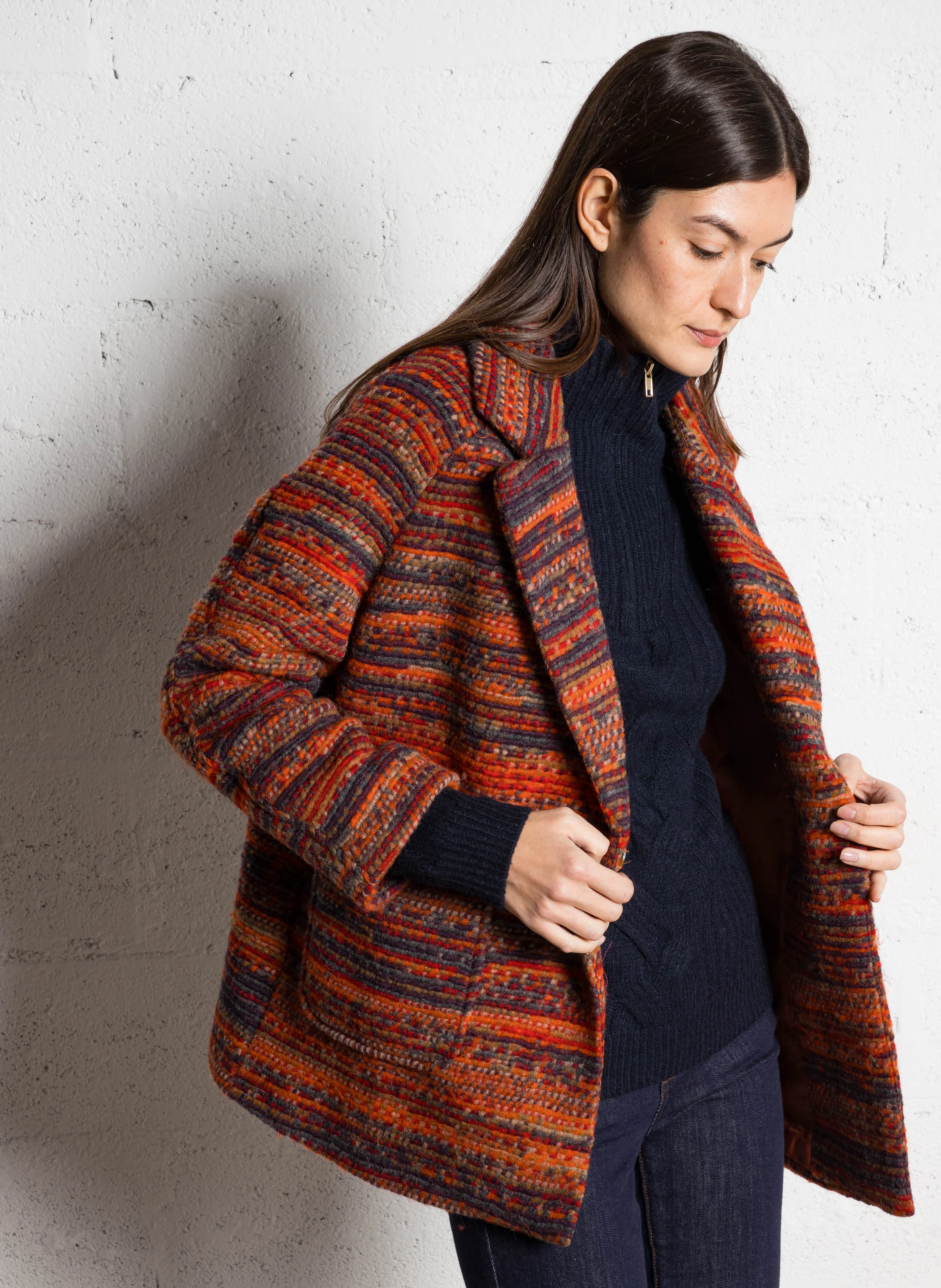 MISTY - Veste droite col tailleur en laine mélangée | Rouge