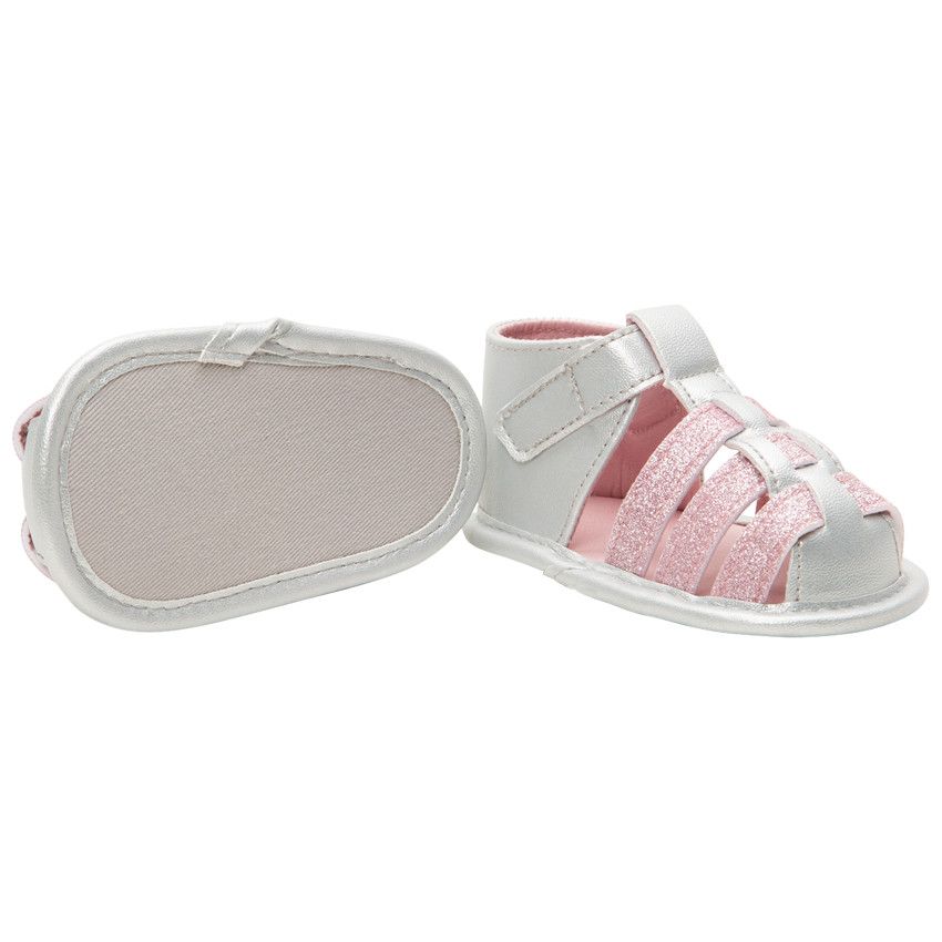 Nu-pieds souples argentés à brides roses pailletées - Gris chiné