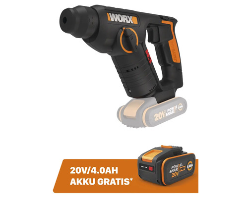 WORX 20V H3 1,5 Joule accuboorhamer, SDS WX394.91 + GRATIS bonusartikel: 20V accu WA3644 (4,0Ah)