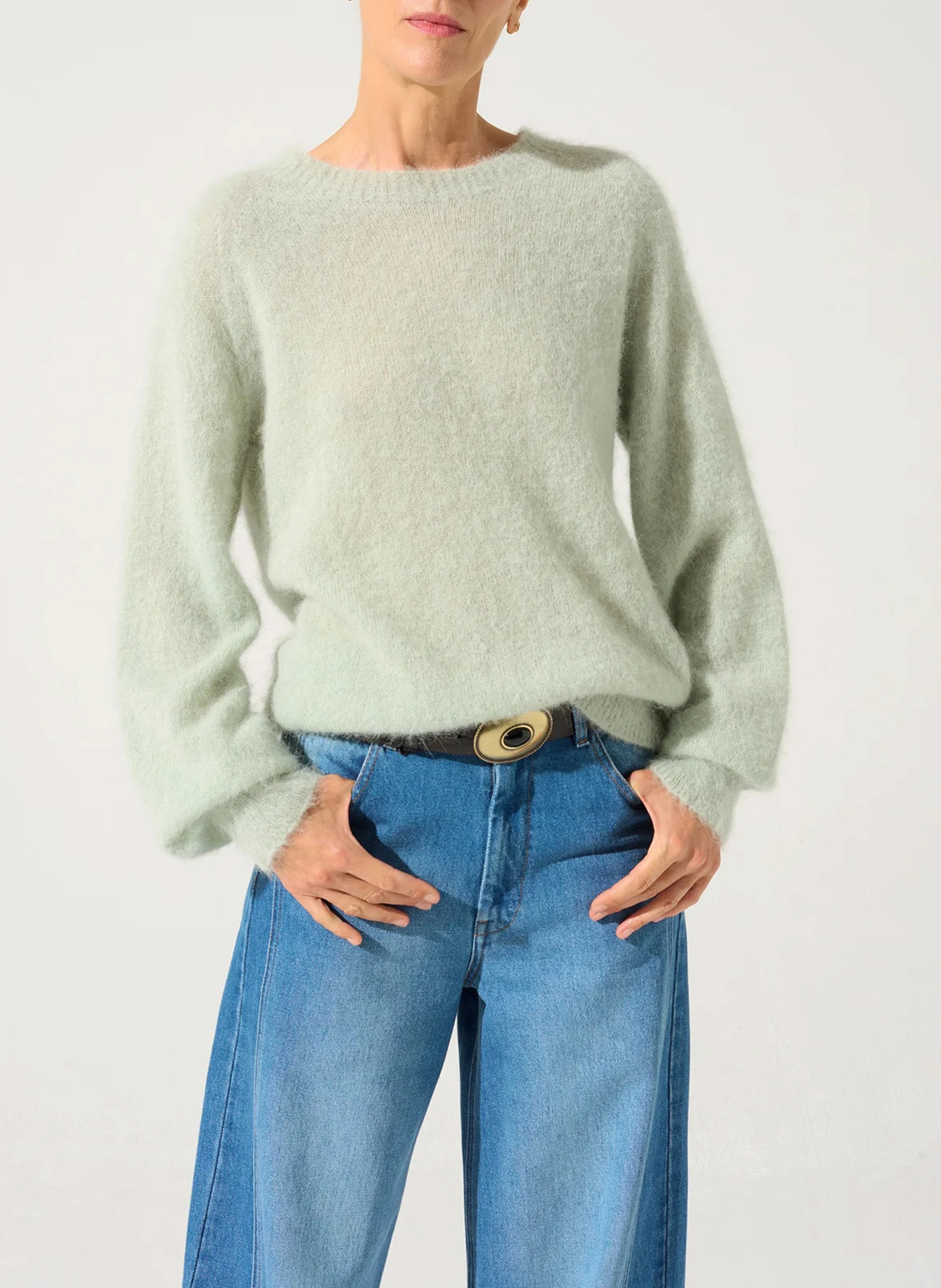Pull droit col rond en alpaga mélangé | Vert