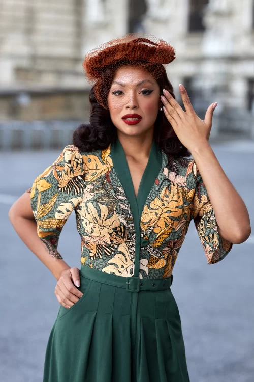 Miss Candyfloss Gali Gia Leaf jumpsuit in smaragdgroen