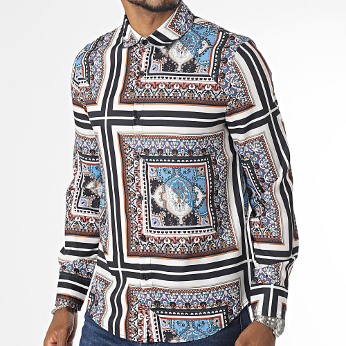 Chemises Manches Longues Blanc Noir Marron Bandana