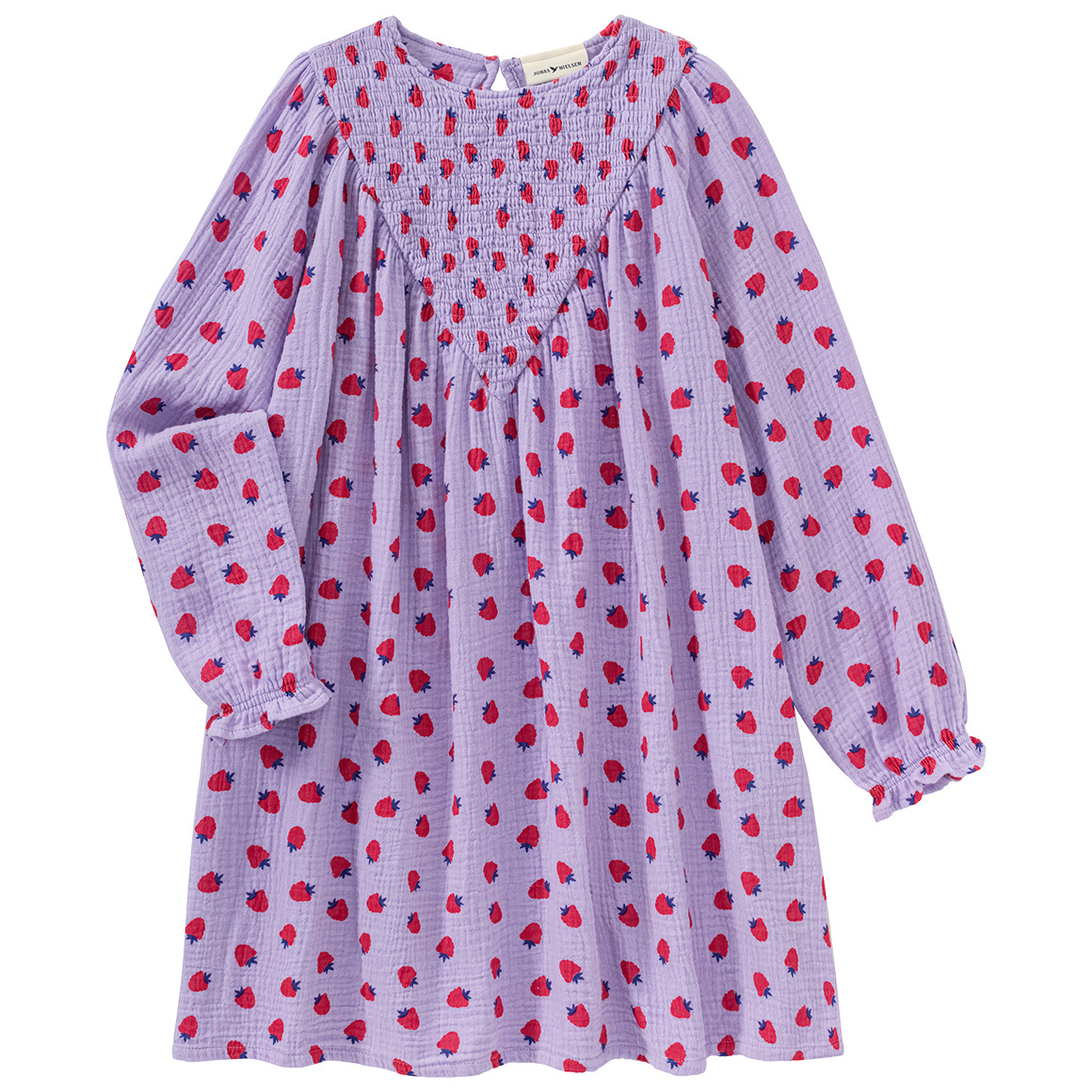 Mädchen Musselin-Kleid mit Erdbeer-Allover helllila