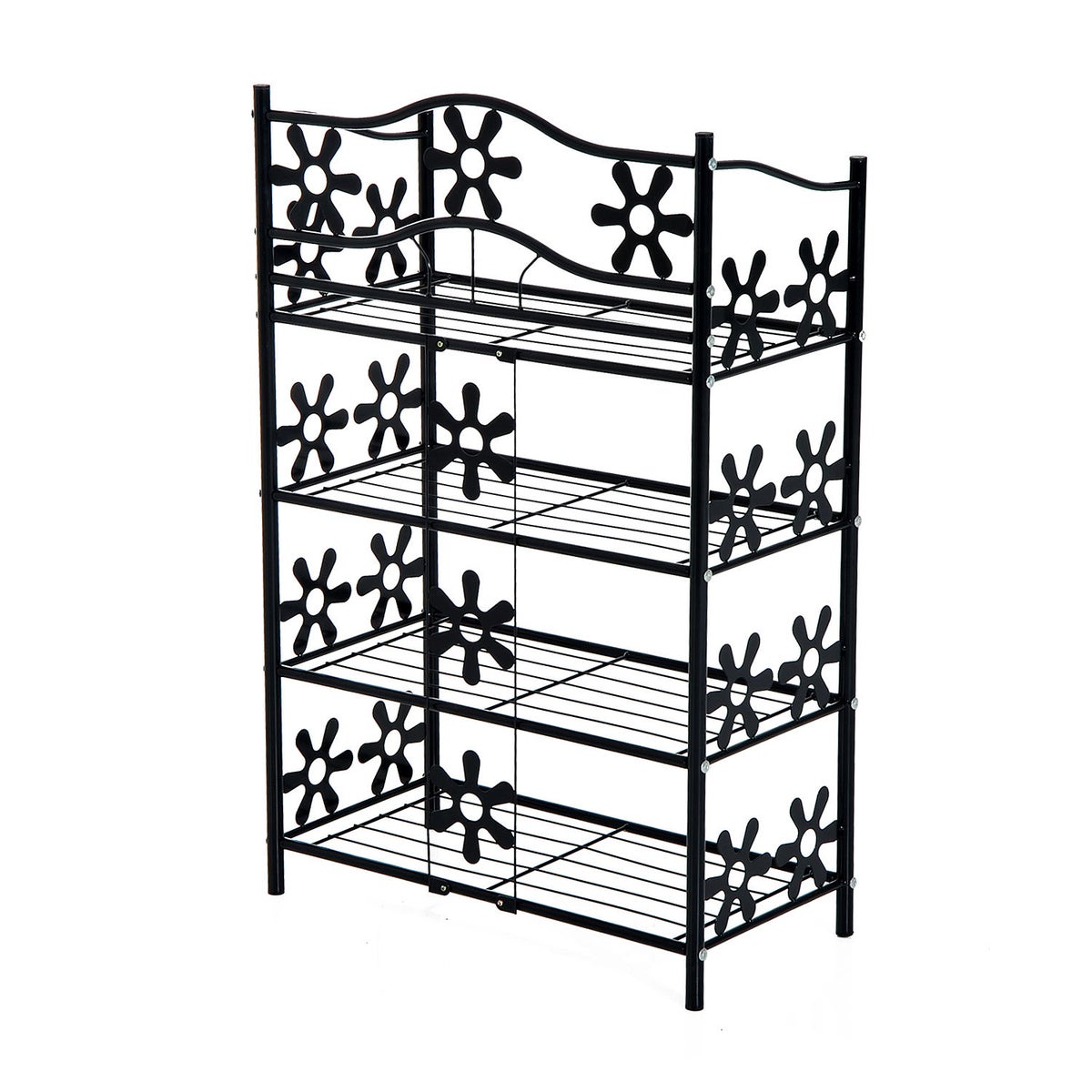HOMCOM Plantenplank, schoenenrek, bloemenplank, plantenstandaard, 4-laags metaal, zwart, 59,5 x 30 x 92 cm