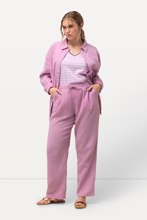 Musselin-Schlupfhose Rose, weites Bein, Elastikbund
