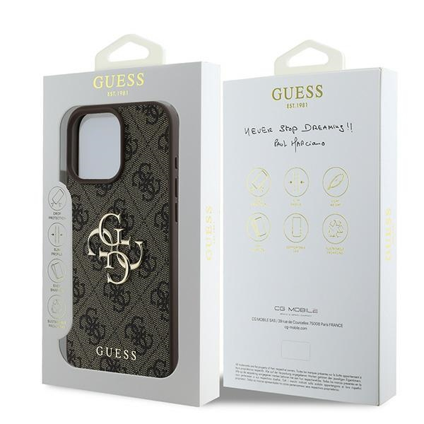 iPhone 16 Pro Leder Hardcase Hülle 4G Big Metal Logo (GUHCP16L4GMGBR) - Braun