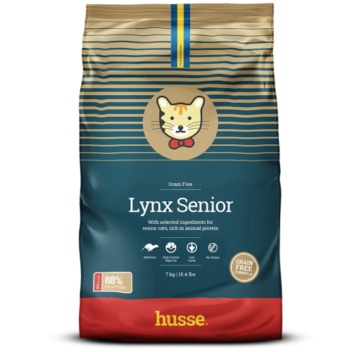 Ração para gatos Husse Senior Lyxn, sabor frango.