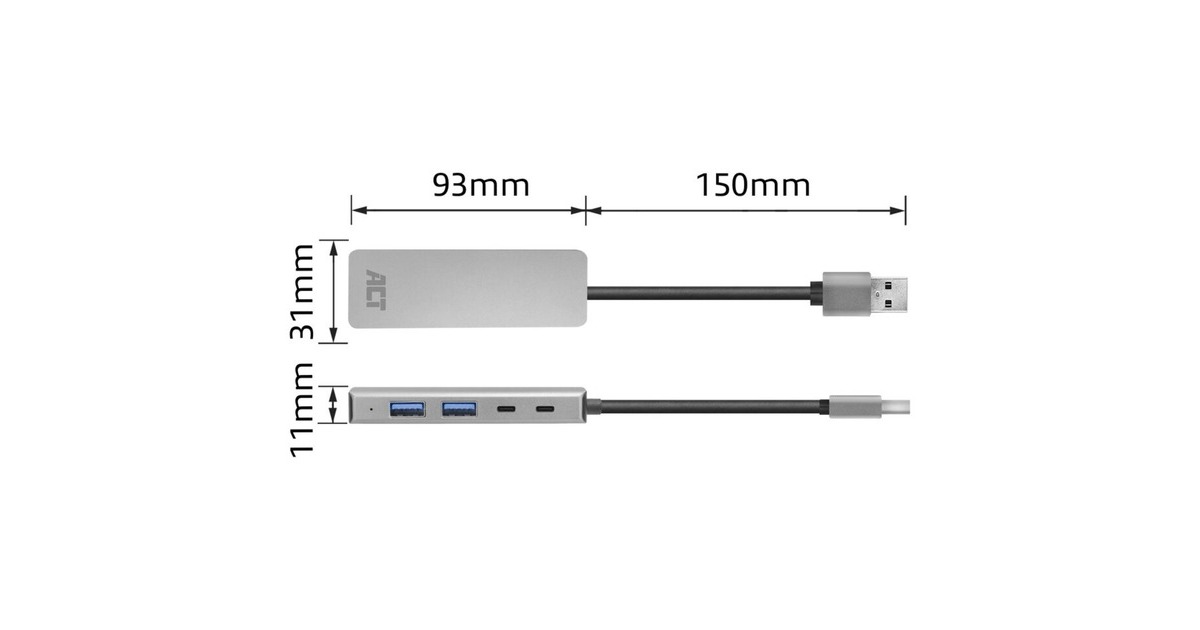 ACT ConnectivityUSB-A hub 3.0, 2x USB-A, 2x USB-C usb-hub  (Aluminium)