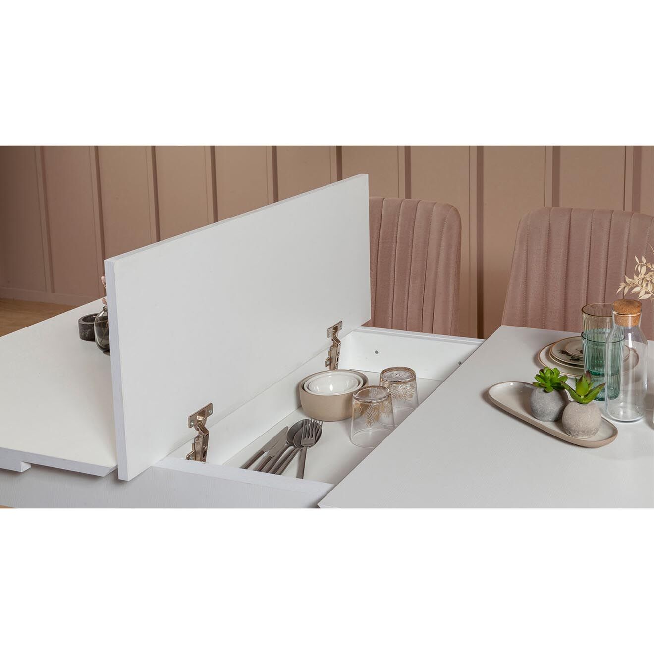 Homitis Ensemble Table + 2 Chaises + 2 Bancs Vina blanc/gris