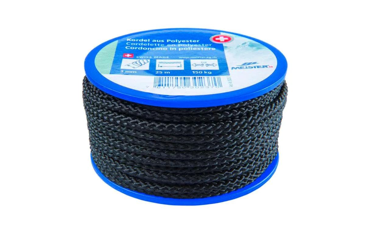 Kordel Ø 3 mm, 25 m, 150 kg, SchwarzKordel aus Polyester 16-fach geflochten