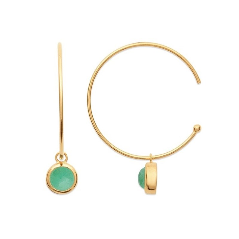 Boucles d'oreilles créole pierre naturelle aventurine Plaqué or 750 3 microns