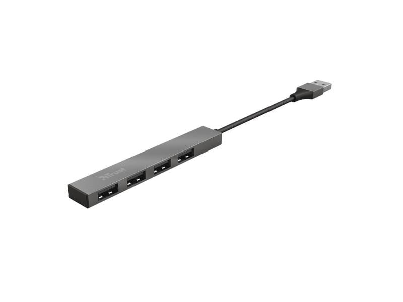 Trust USB-Hub Halyx Mini USB 2.0 Typ-A 4-Port Kompakter USB-Hub mit vier USB 2.0 Typ-A -Anschlüssen und Aluminium-Gehäuse