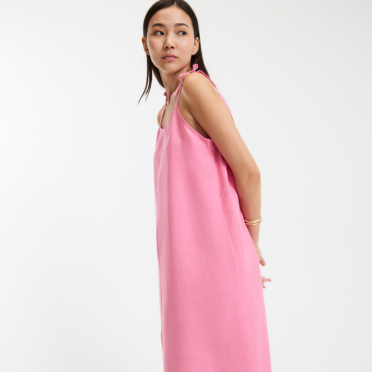 COLEÇÕES LA REDOUTE<br>Vestido longo evasê de linho, fabricado na França