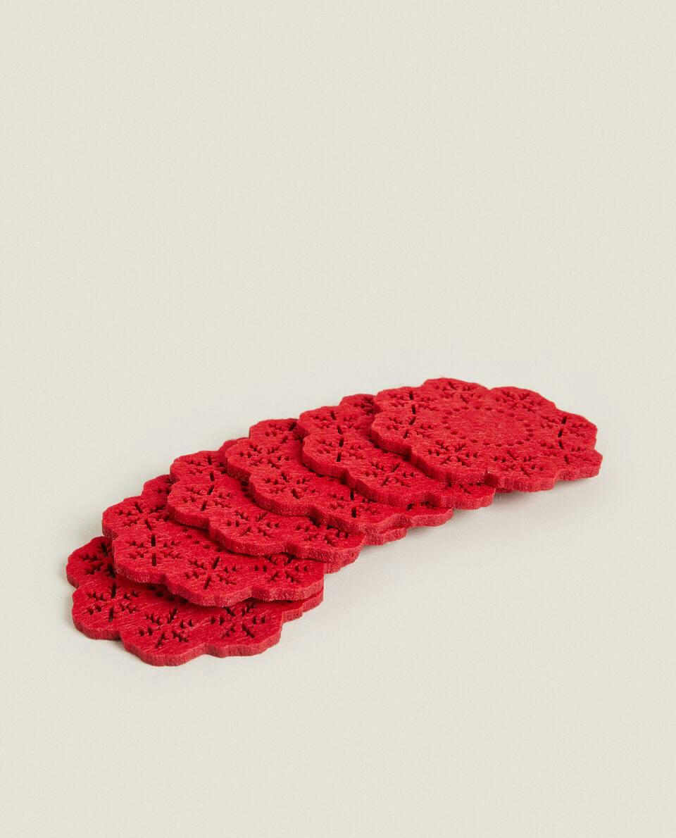 Conjunto de 6 porta-copos de feltro com tema de flocos de neve natalinos