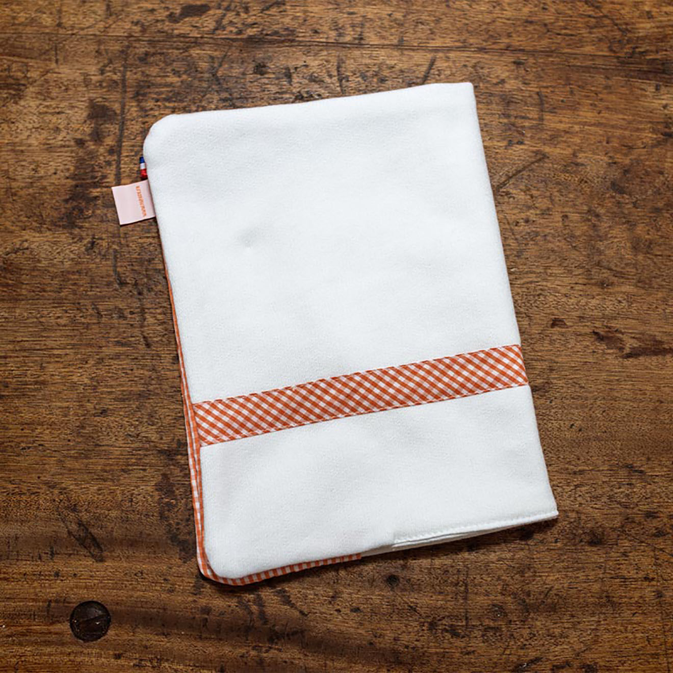 Papate Protège Carnet de Santé en Coton Bio Wooly blanc/vichy - 25x18 cm